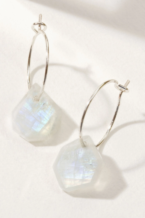 Luna Norte: Sterling Silver Geometry Mini Hoop Earrings- Moonstone (E4423)