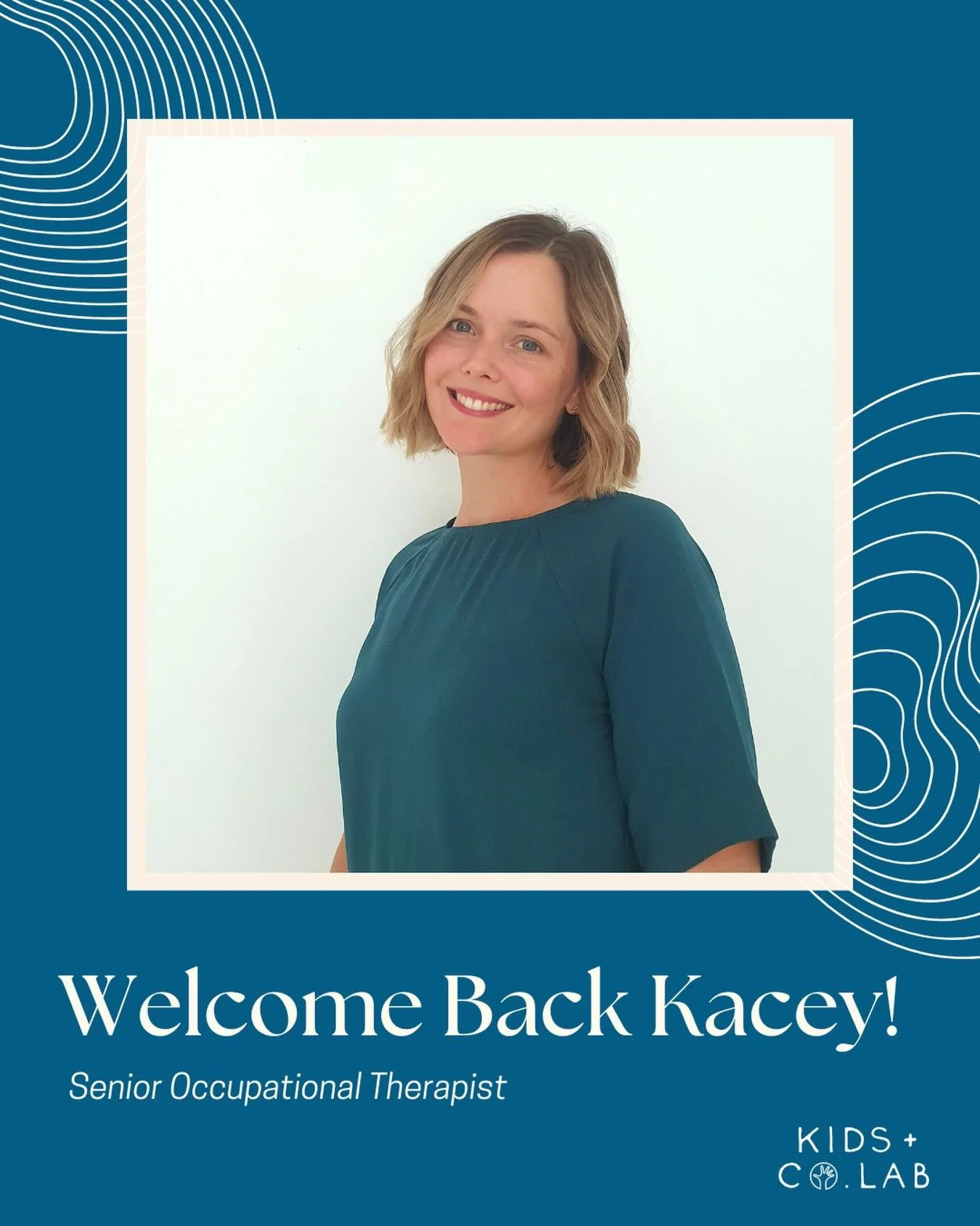 We&rsquo;re so excited to welcome Kacey back to Kids + Co.Lab! 💙
Our Senior Occupational Therapist Kacey returns with a wealth of experience and a calm, thoughtful approach to supporting children and families. She has a passion for supporting childr
