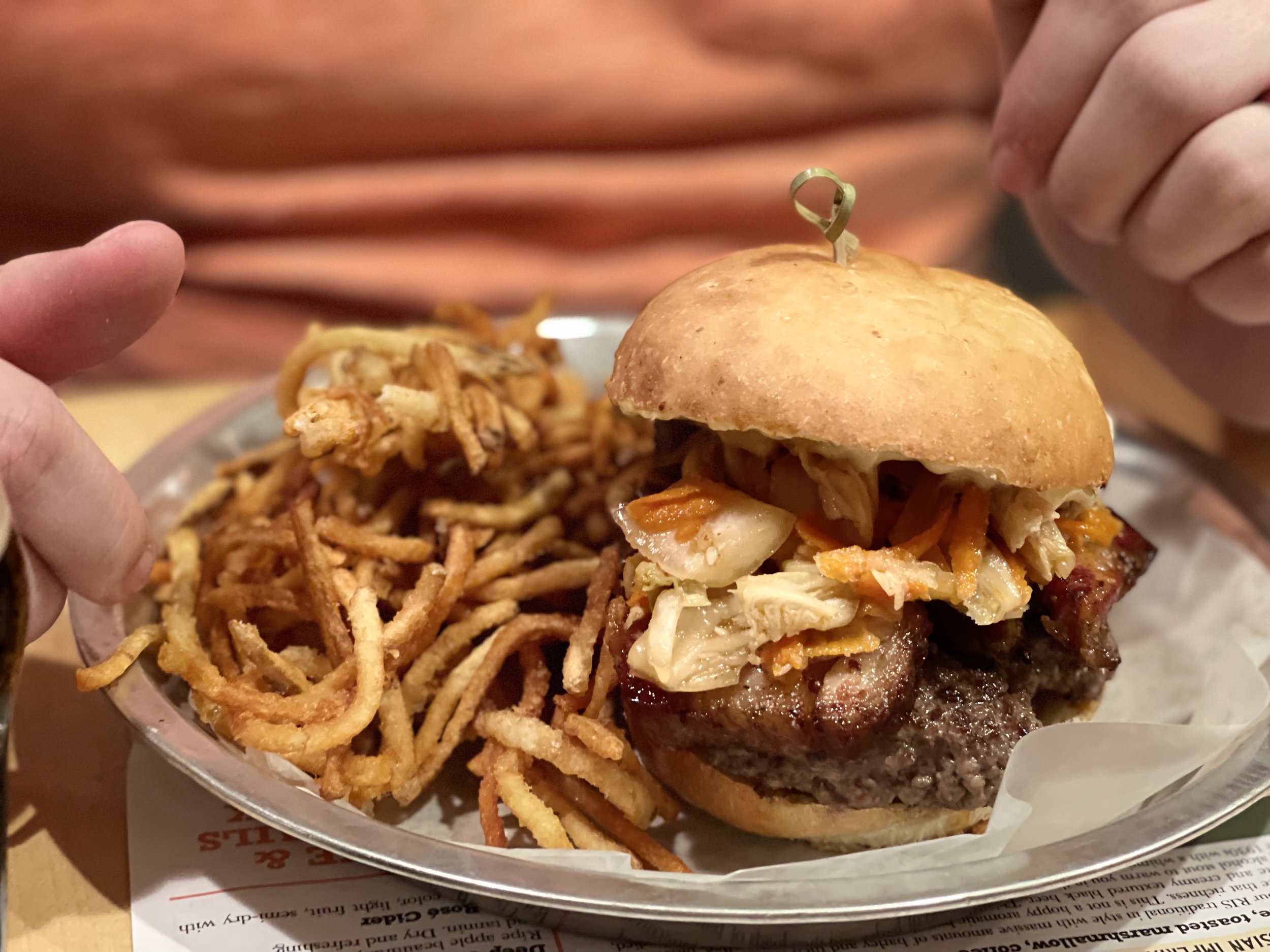 Seasonal Burger topped with kimchi