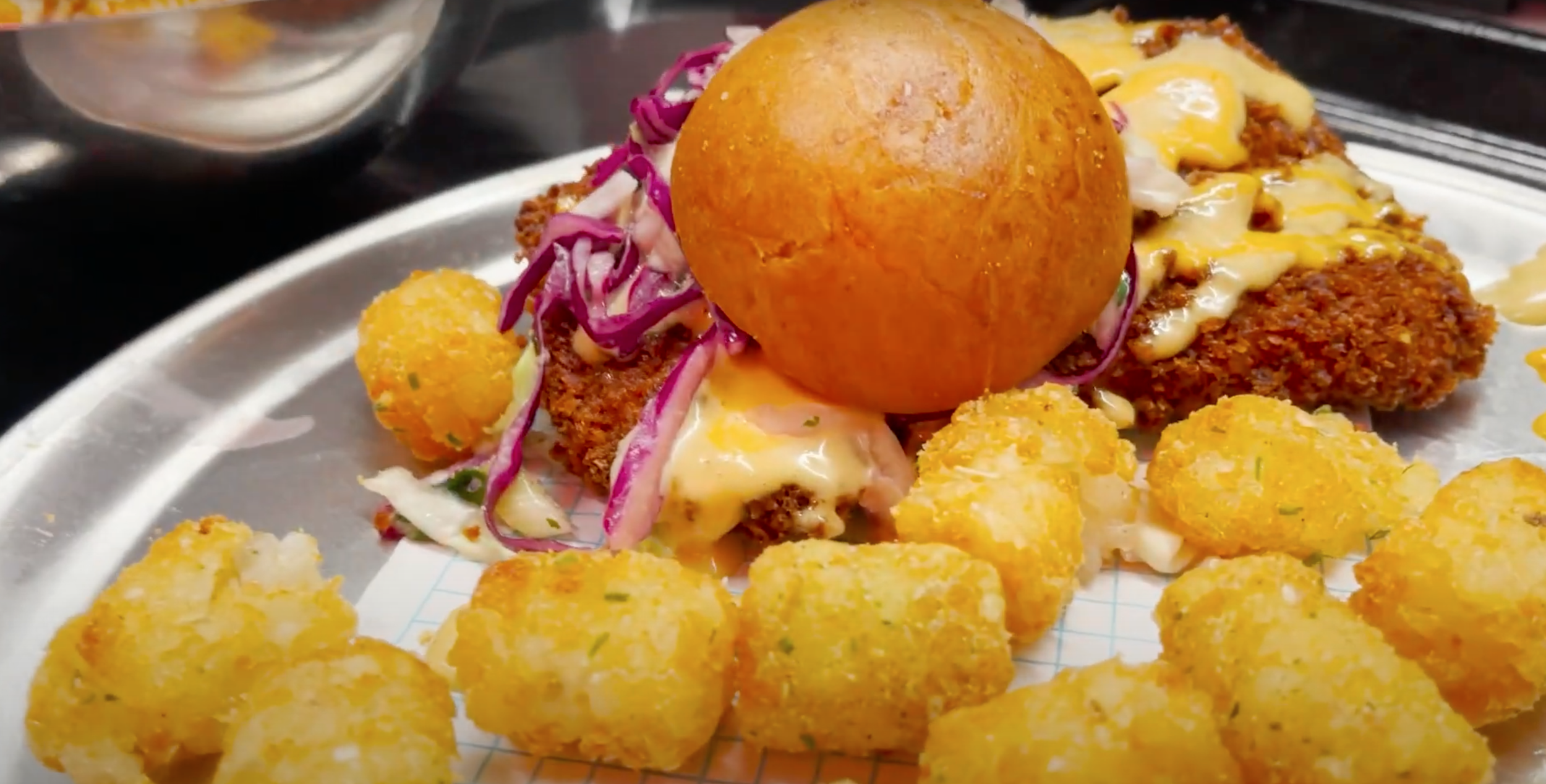 Fried Chicken Sandwich with Tater Tots