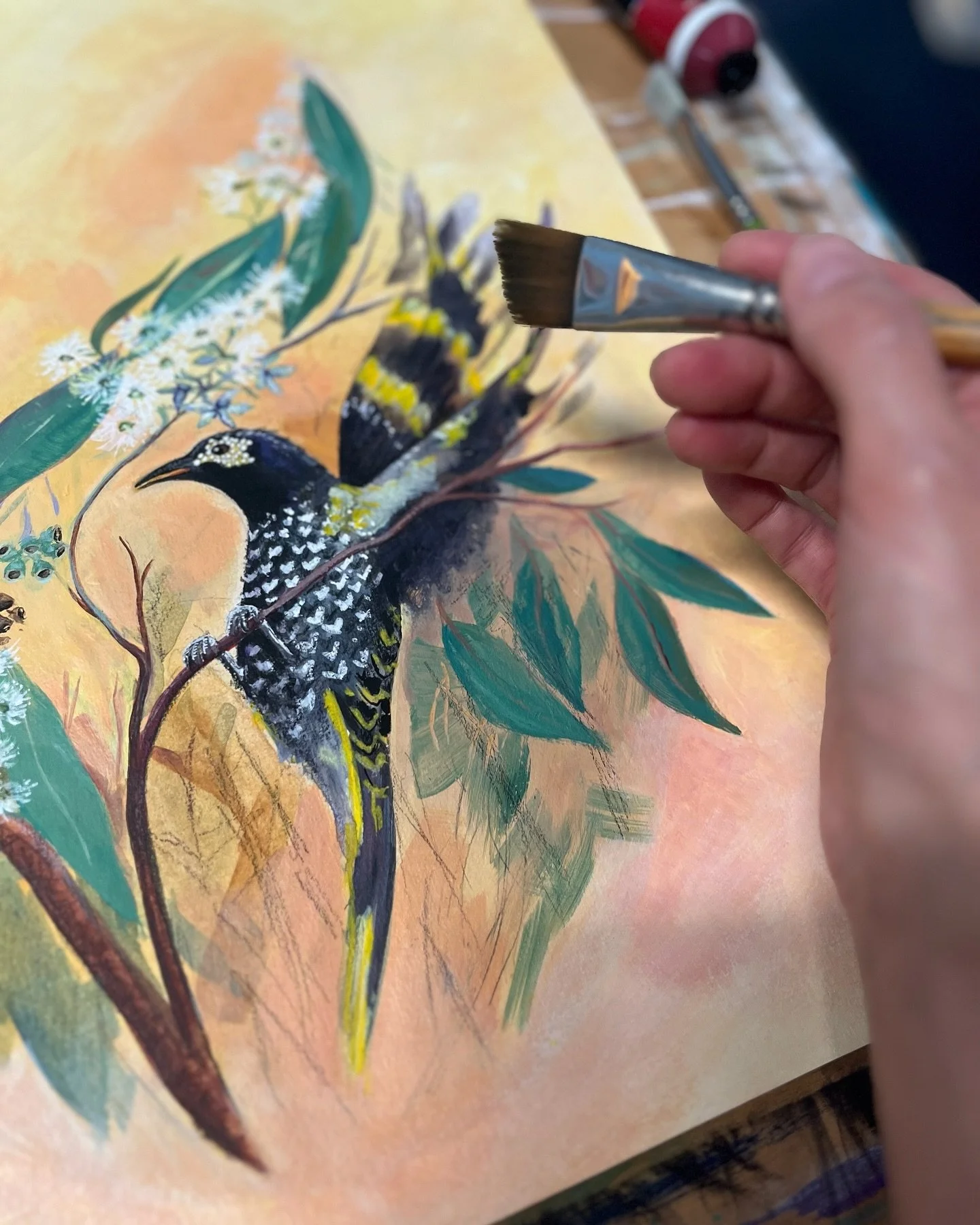 It's a beautiful day for gallery visiting! This one from my exhibition is still available, despite being one of the favourites of several people (including my daughter).
.
&quot;They Catch The Sun &amp; Not The Clouds&quot; 
- Acrylic &amp; mixed med