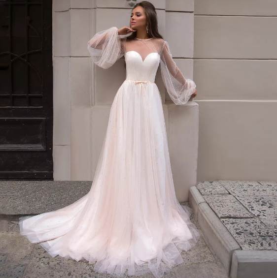 Sleeves, Neckline: illusion, Neckline: Sweetheart, Fabric: Tulle, Fabric: Minimalist