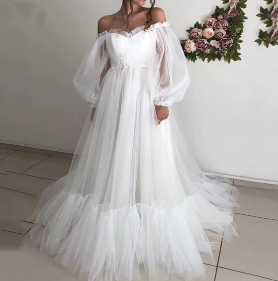 Sleeves, Neckline: Off-the-Shoulder, Fabric: Tulle, Fabric: Minimalist