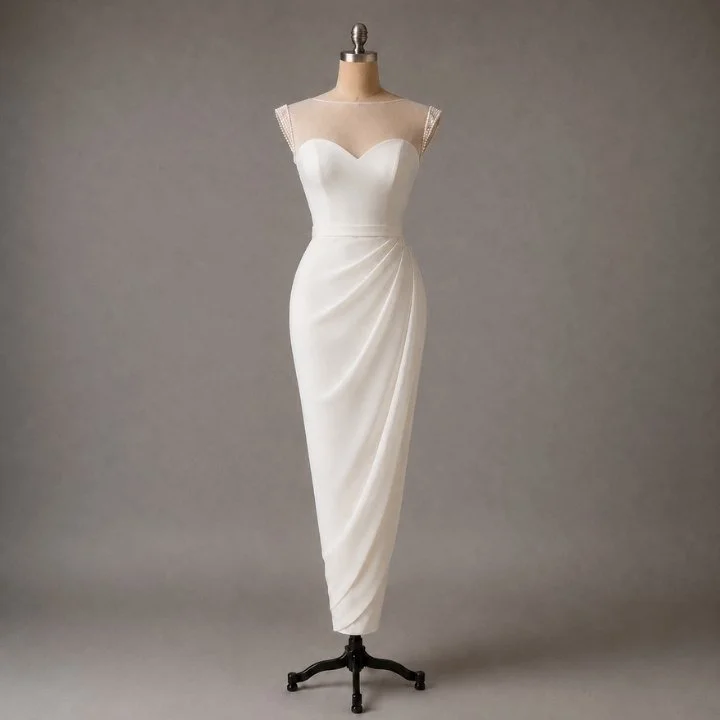 Modern sweetheart neckline wedding dress with clean lines and contemporary styling, showcasing the beauty of minimalist bridal design.