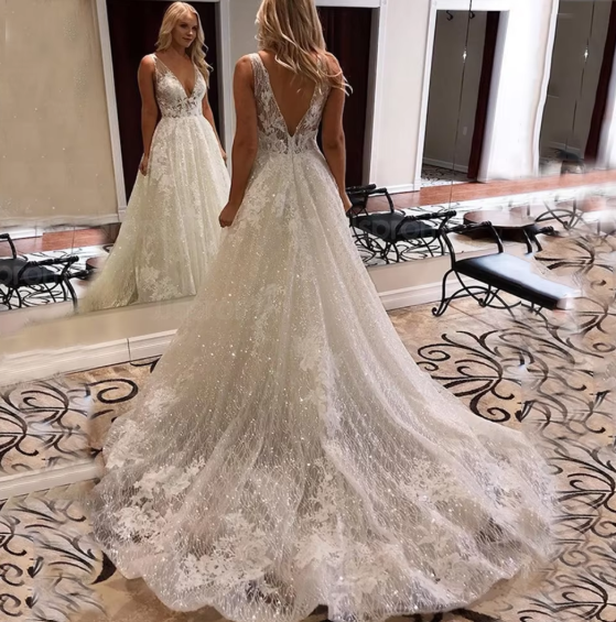 Open Back, Fabric: Lace, Neckline: V-Neck