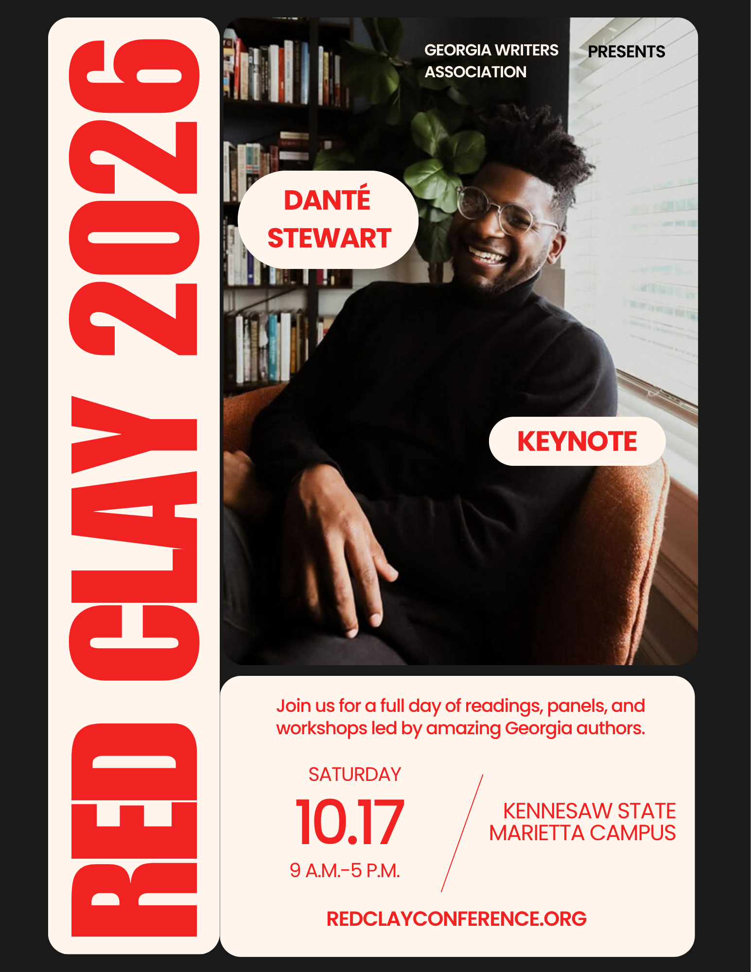 An ivory event flyer with Danté Stewart’s headshot in the center.