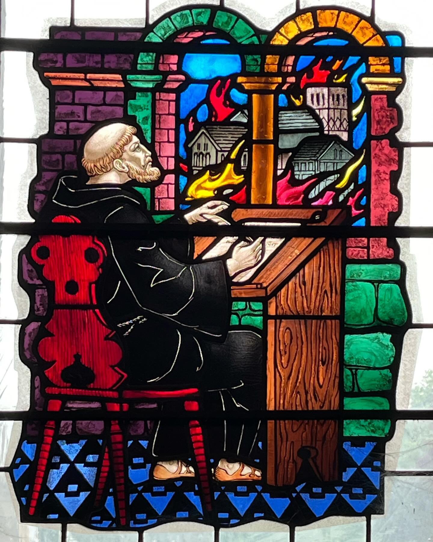 I&rsquo;ve been to Peterborough many times, but this is my first visit inside the cathedral. Enjoying the stained glass depiction of Hugh Candidus, the Chronicler, writing &ldquo;the abbey is in flames&rdquo;, as it was in 1116.