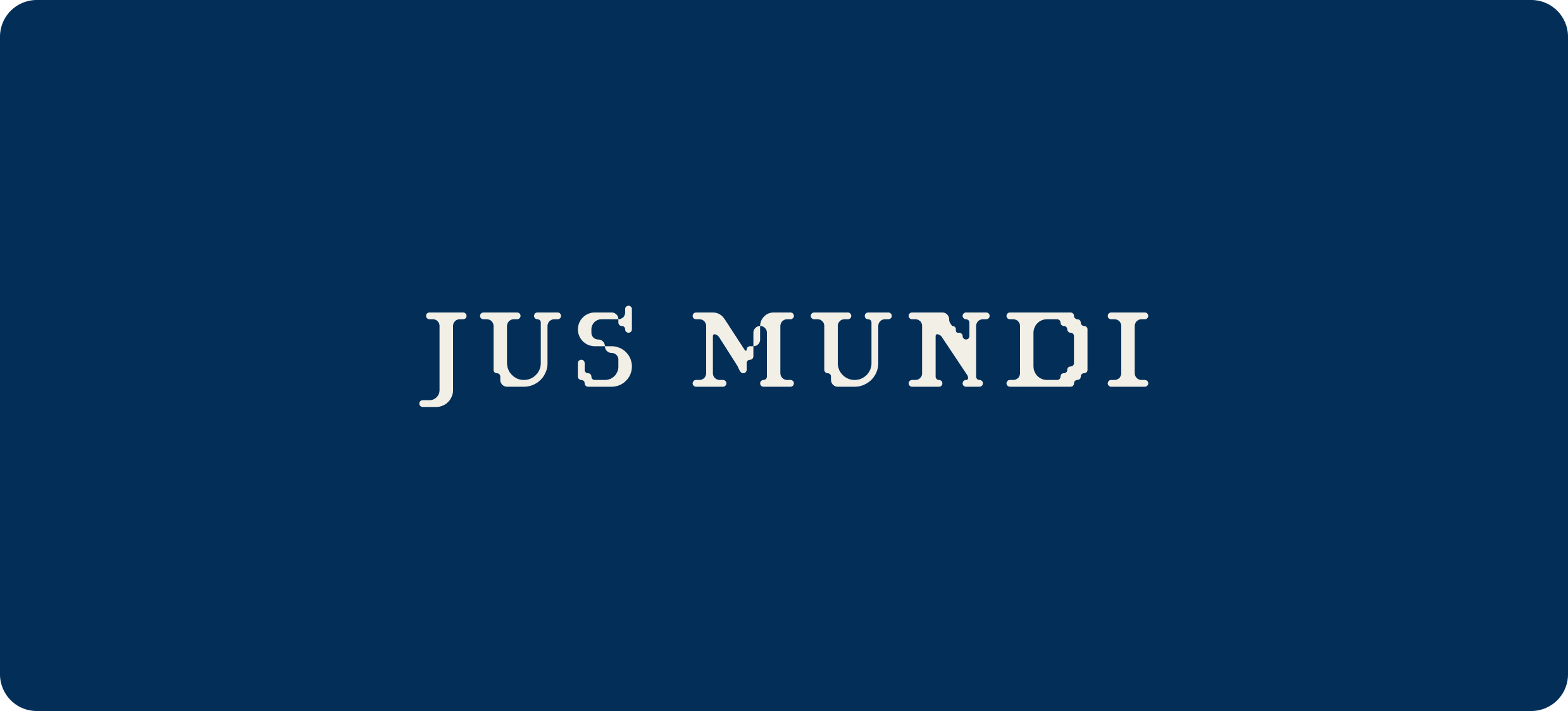 Image avec un fond bleu foncé et les mots "JUS MUNDI" en blanc au centre.