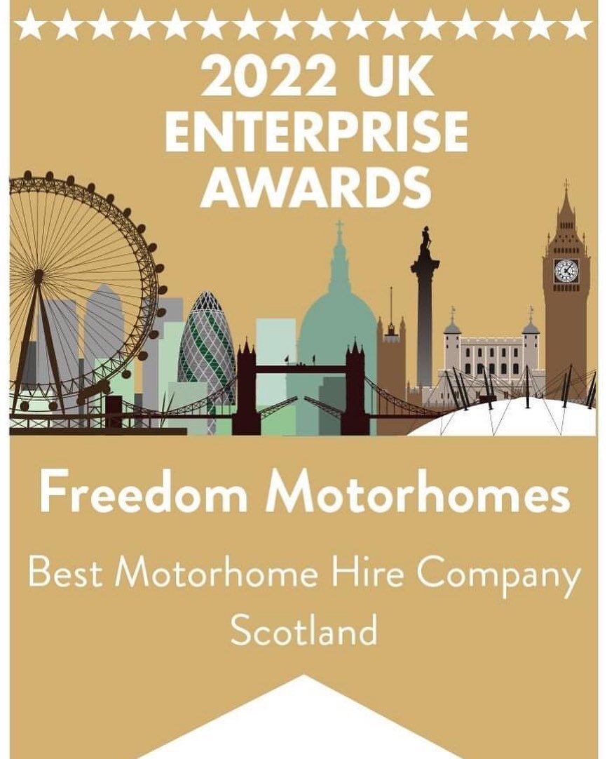 We are delighted to announce the UK Enterprise Awards have awarded us the &quot;Best Motorhome Hire Company Scotland&quot;!!
Such a pleasant surprise! 
We always strive to provide the best quality motorhomes along with the best service you can expect
