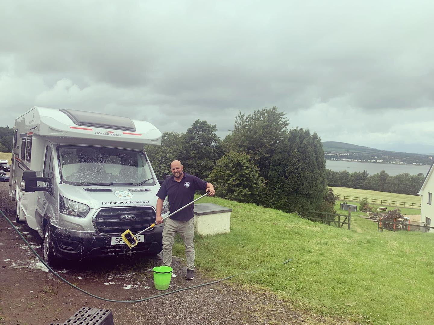 Good to see Davey scrubbing away at the vans! We do like to keep them sparkling ✨ for our customers! #freedommotorhomes