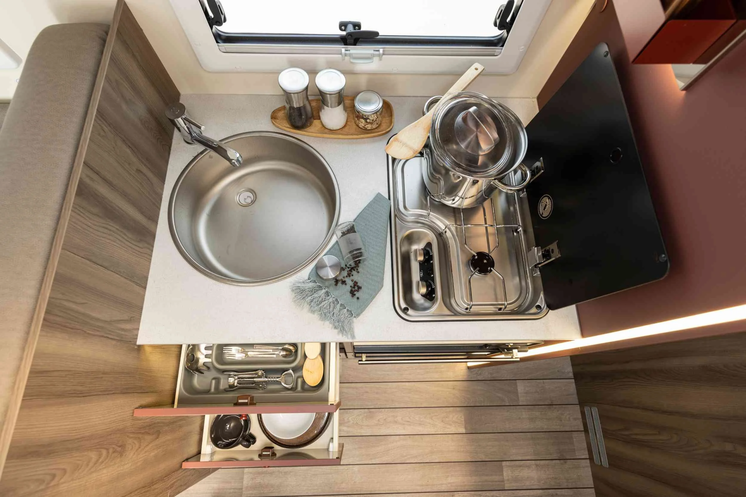 Kitchen Aerial View (Islay - Roller Team Kronos Compact 665 Motorhome)