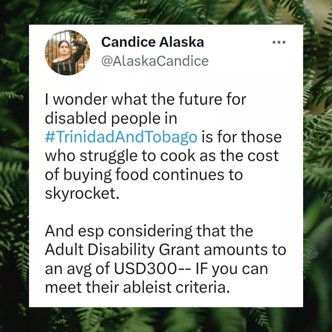 CW ab*se and victim-blaming mention. 

As the cost of food continues to increase exponentially in Trinidad-- what happens to the disabled people who struggle to cook to save costs? Who are trapped in the deliberate poverty constructed by the Adult Di