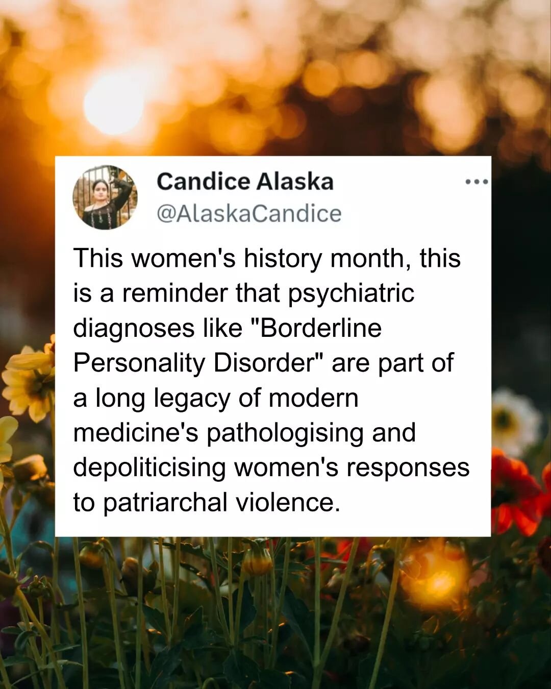 CW abuse, SA. 

It's no coincidence that &quot;Borderline Personality Disorder&quot; is much more frequently diagnosed in women, and that many people with this diagnosis are survivors of abuse and sexual violence. Not only does the diagnosis disguise