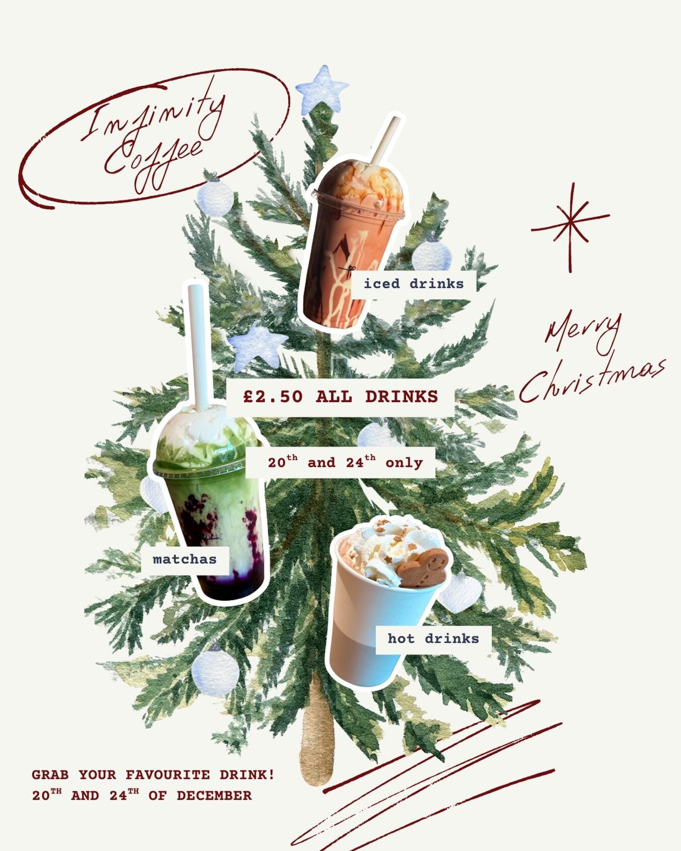 Leominster I have a Christmas treat for you all✨ You&rsquo;ve been put on the nice list this year🎄This Saturday and on Christmas Eve you are welcome to come along and treat yourself to a drink of your choice for &pound;2.50!! You can find @infinityc