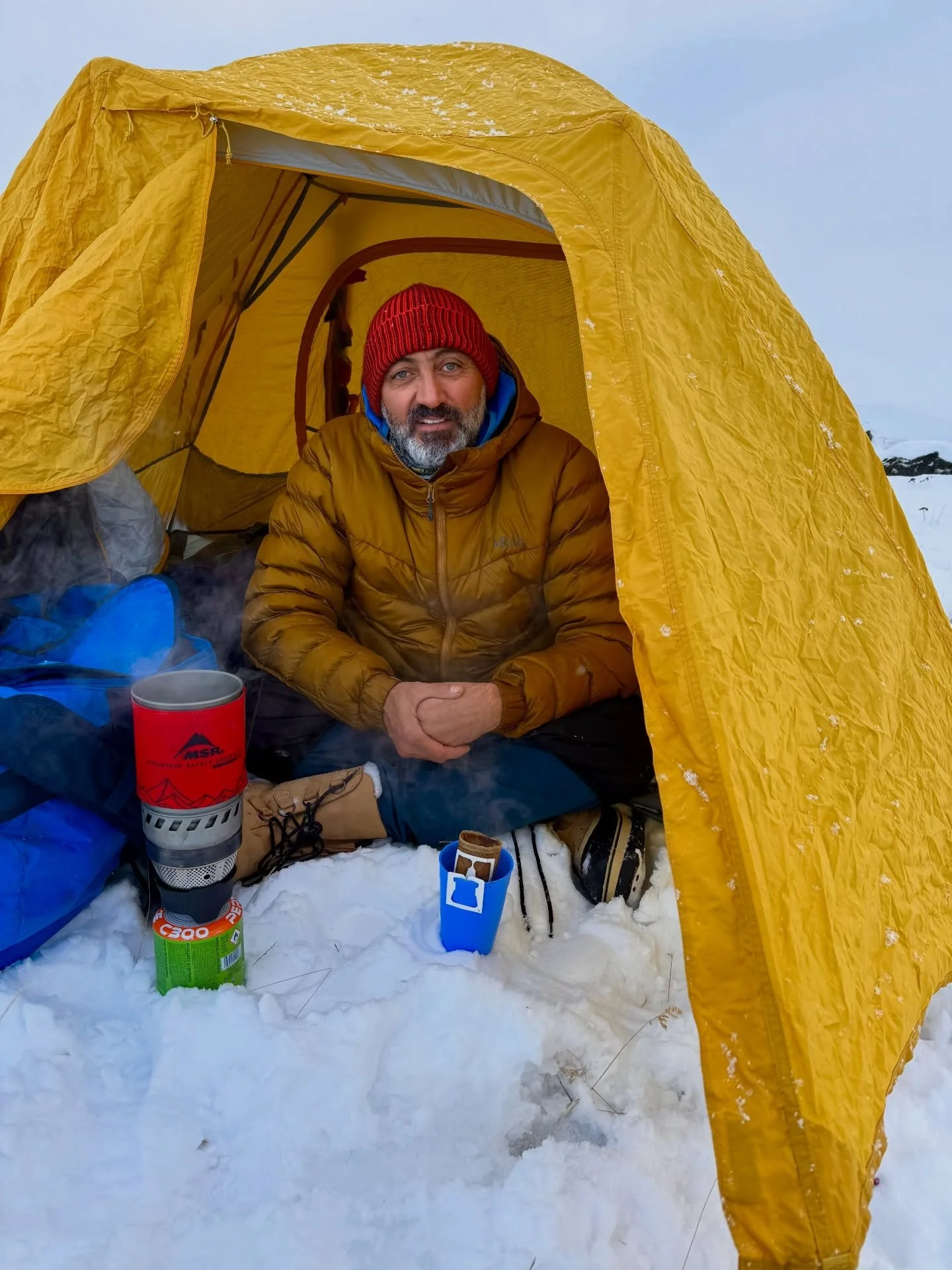 Morning in the tent.
Snow beneath me, glacier all around, stove burning, coffee steaming.
This is where clarity lives. In the cold. In the silence. In the discipline of small rituals melt snow, boil water, breathe, focus.

They say it&rsquo;s getting