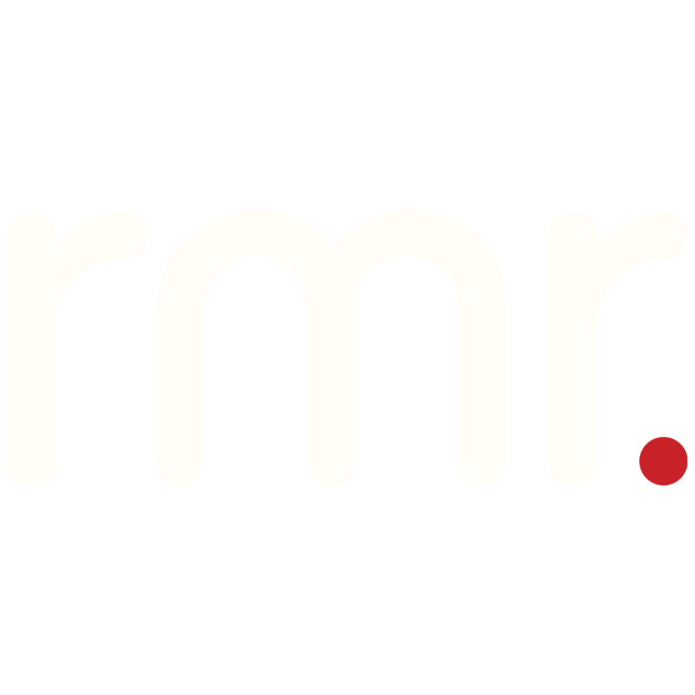 Close-up of the word 'mr' in white lowercase letters with a red dot at the end on a black background.