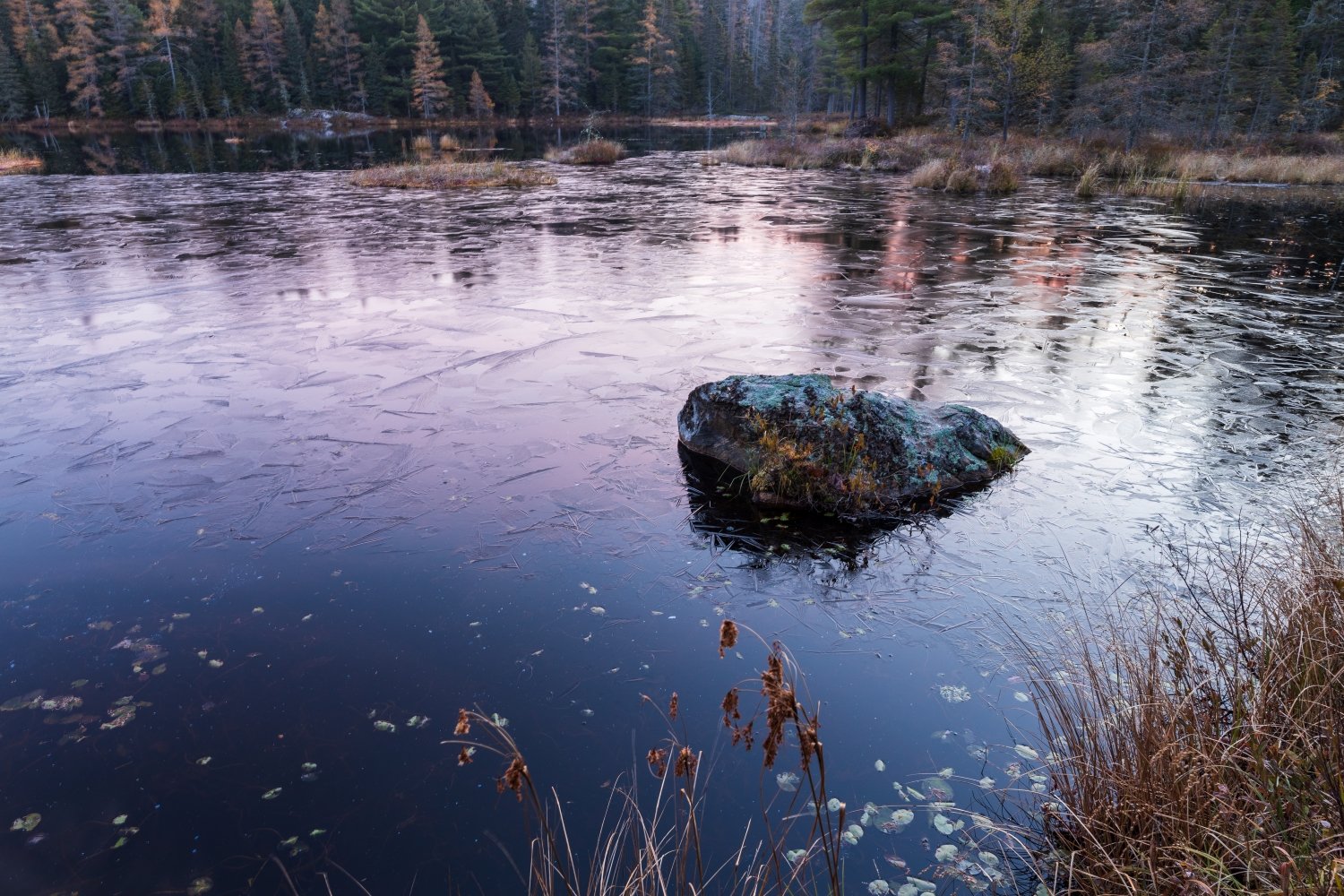 "Pink Pond" Algonquin Park, Ontario, Canada.
I was the only one on the trail to capture the sunrise and see the gorgeous light reflecting off the ice