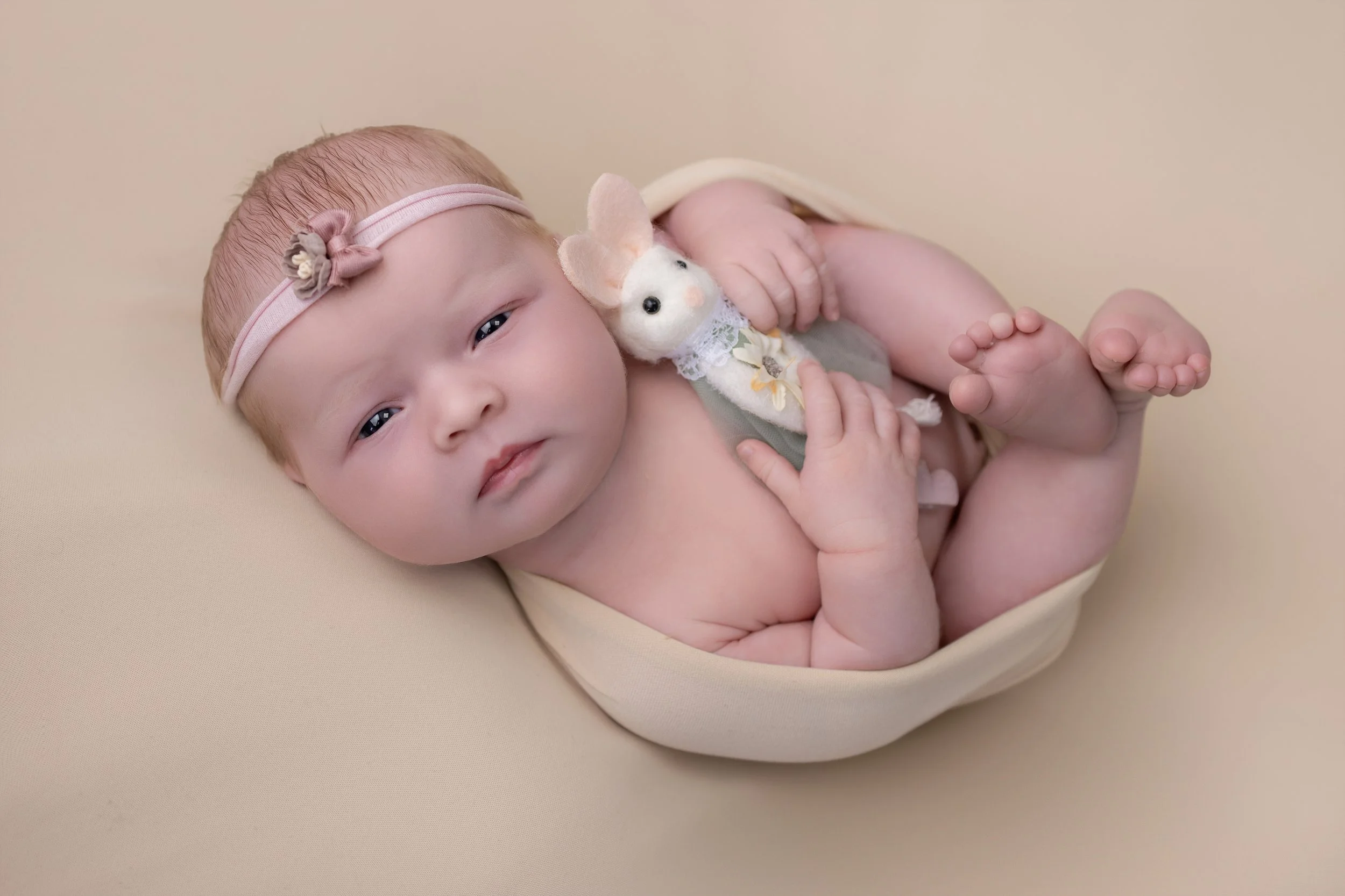 newborn baby looking at the camera