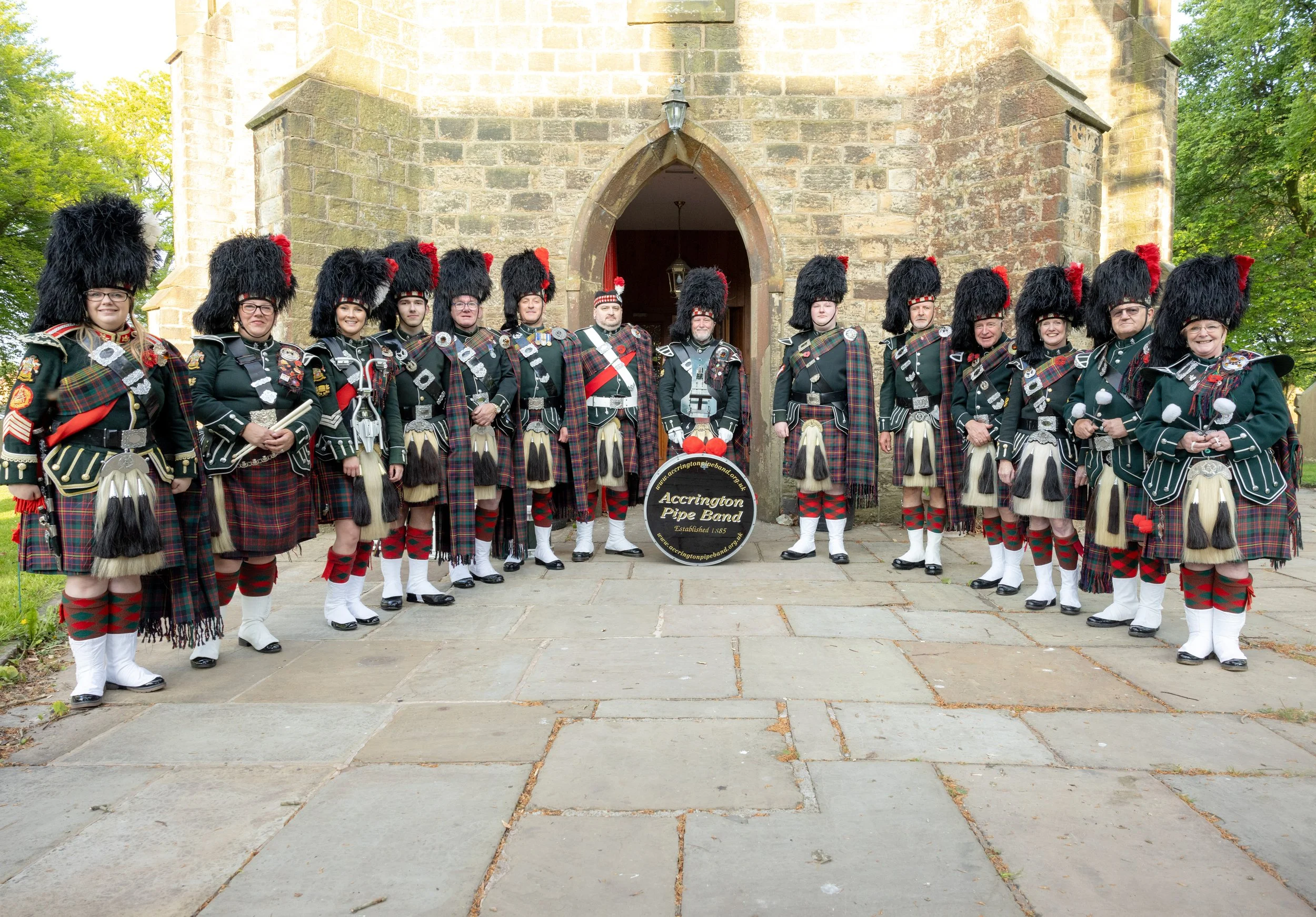 accrington pipe band outside church