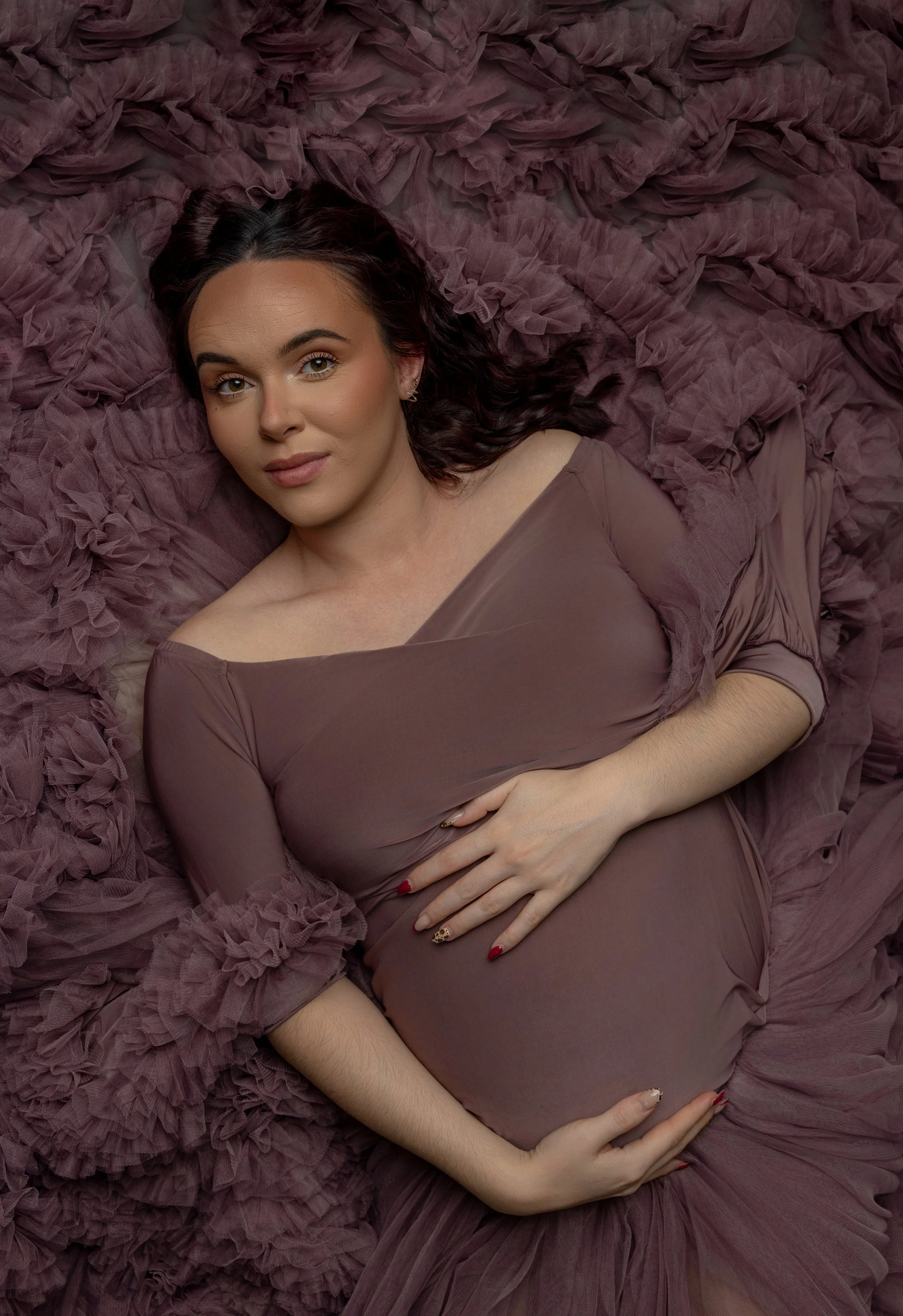 pregnant lady led down in floaty dress