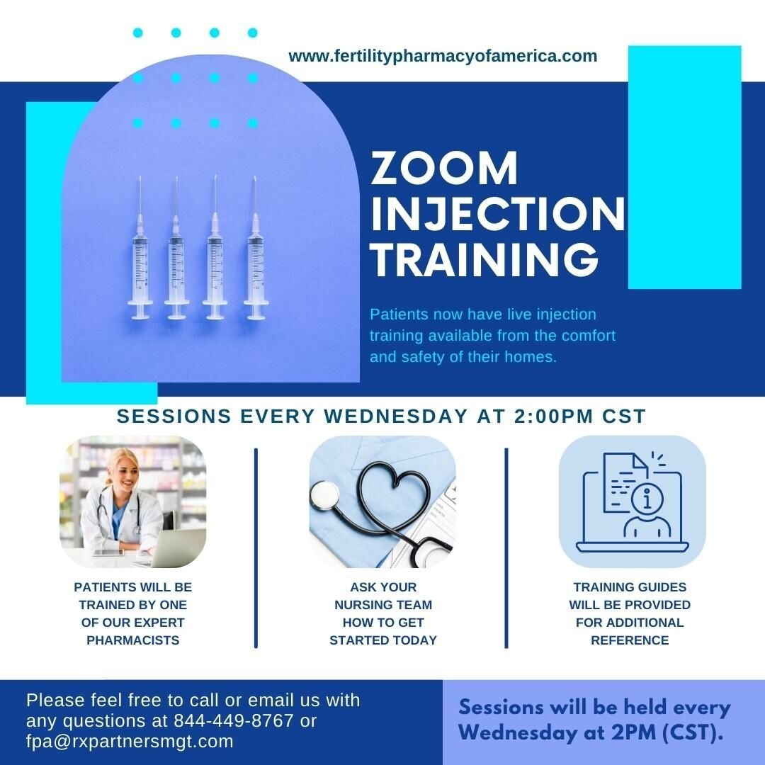 Join us every Wednesday at 2PM (CST) for Live Injection Training via Zoom! 💉✨
#zoomtraining #fertility #fertilityjourney #fertilitypharmacy #fpa #injections #injectiontraining #pharmacy #health #wellnesswednesdays #reproductivehealth