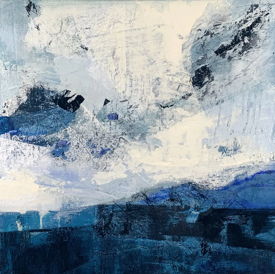 small blue and white abstract landscape painting