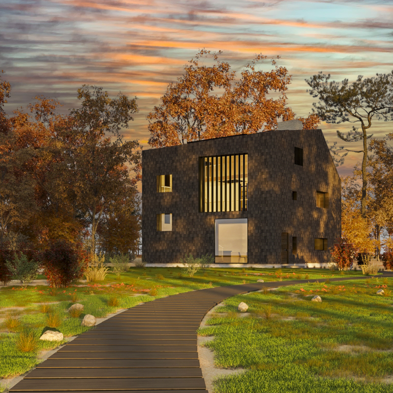 The final form is a synthesis of both new and old, staying compliant with Cape Cod's cultural aesthetic while using the planar elements of CLT to take advantage of the daylighting and views to their fullest extent.