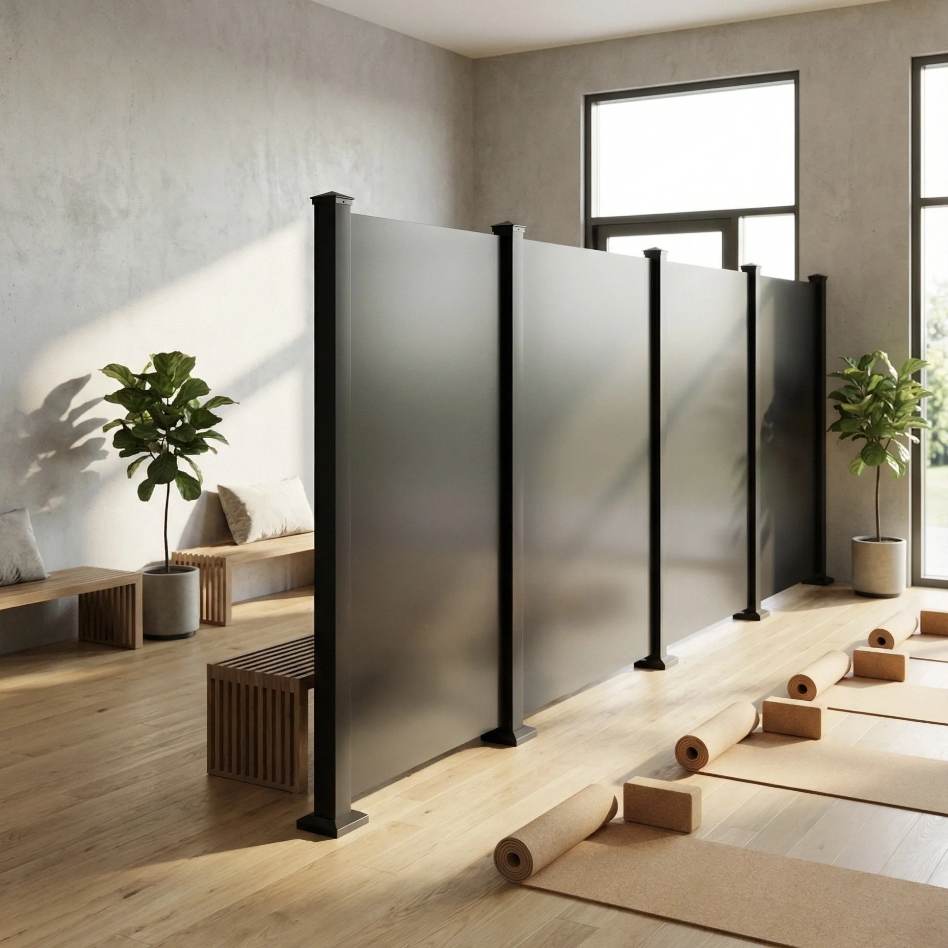 solid-aluminum-privacy-screen-yoga-studio-divider