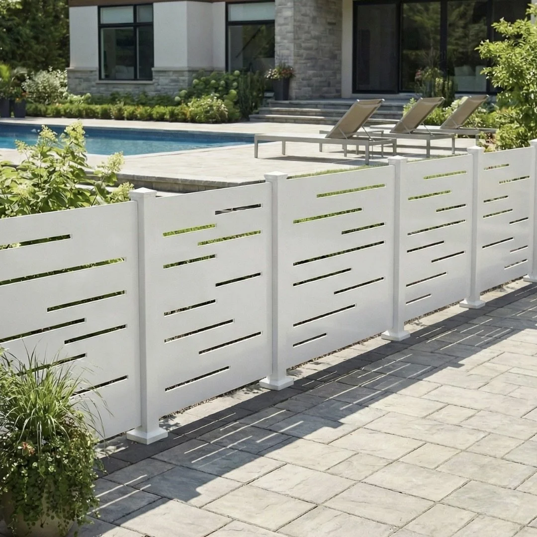 Blurred Lines Shorty Privacy Screen – White Pool Fence