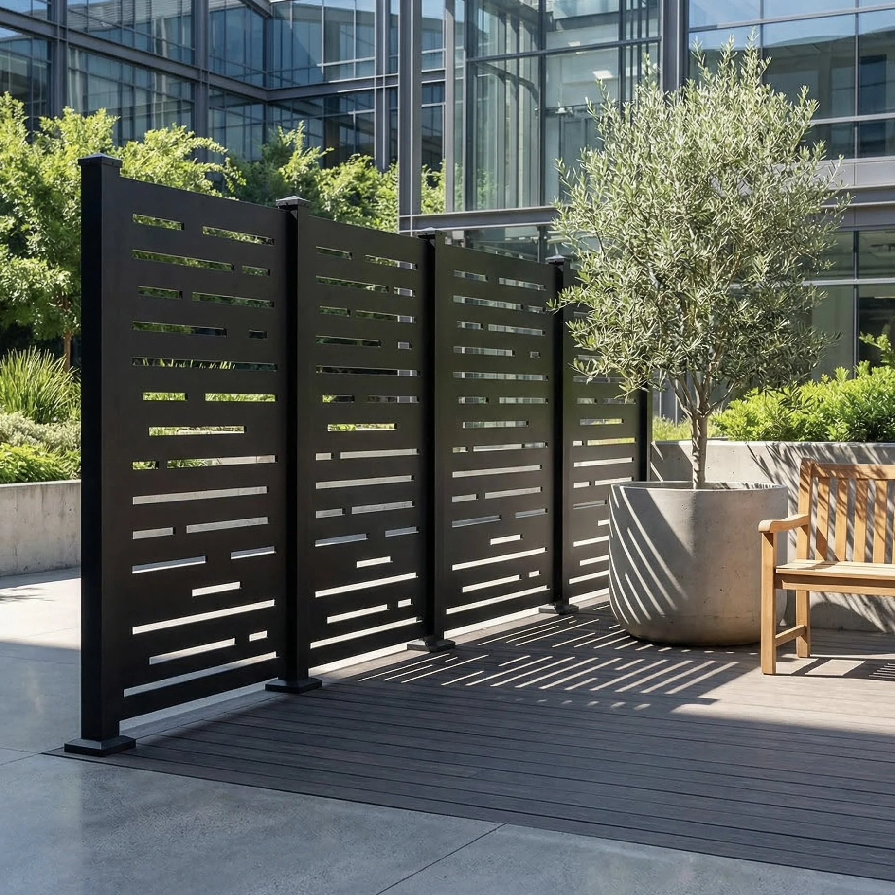 Blurrier Lines Privacy Screen – Black Courtyard Divider