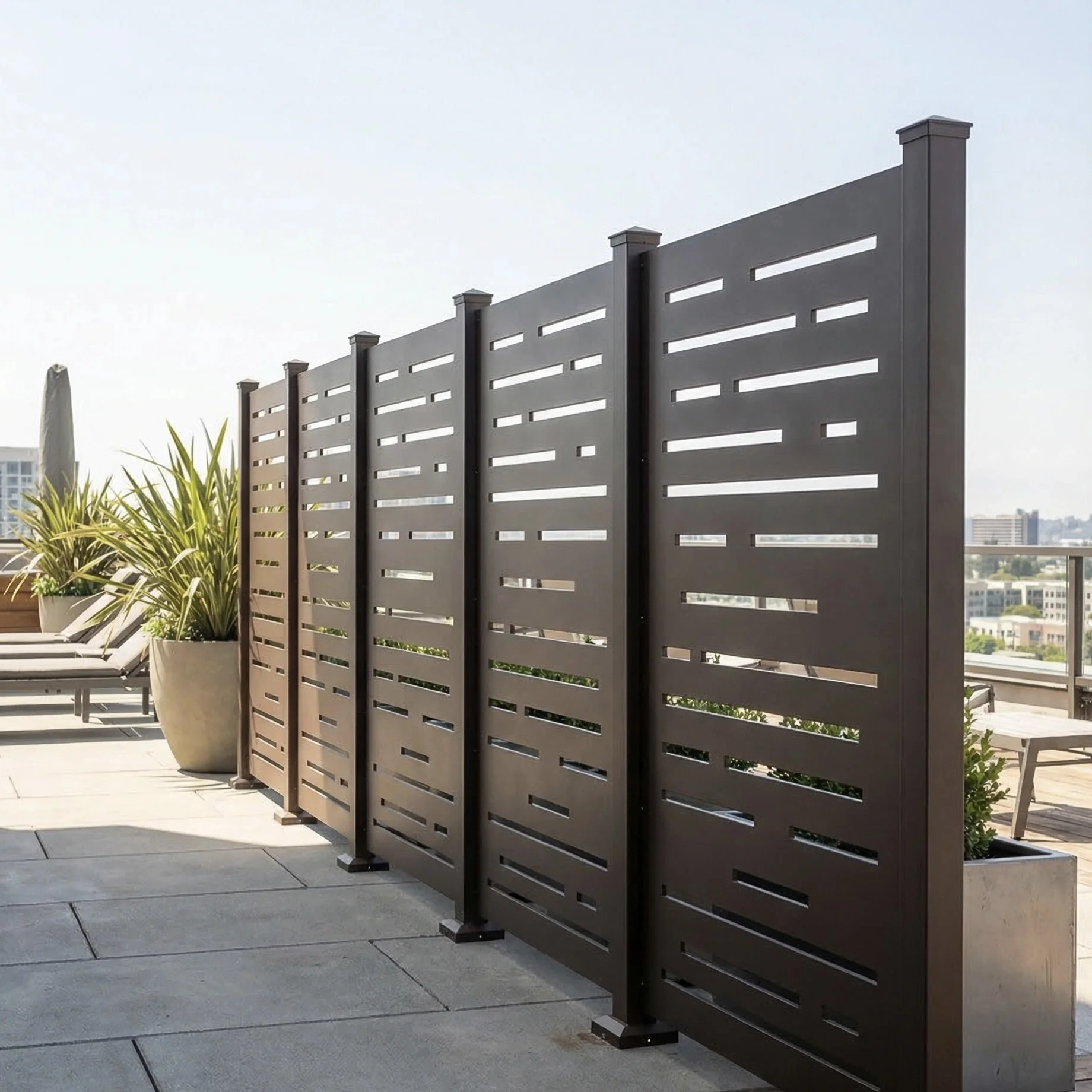 Blurrier Lines Privacy Screen – Dark Bronze Rooftop Patio Divider