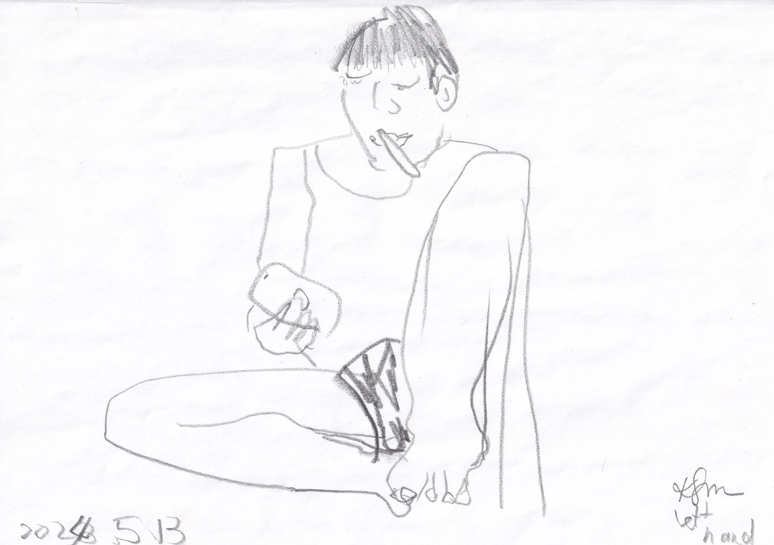 Ice Cream, Screen Glow / Pencil on paper, non-dominant hand, 2024