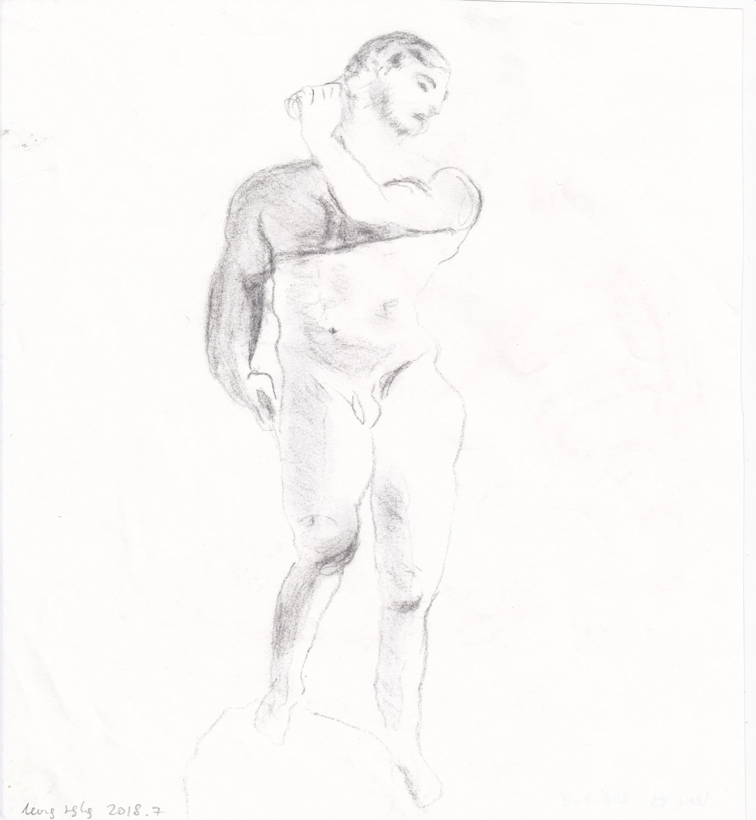 Study after Michelangelo / Pencil on paper, non-dominant hand, 2019