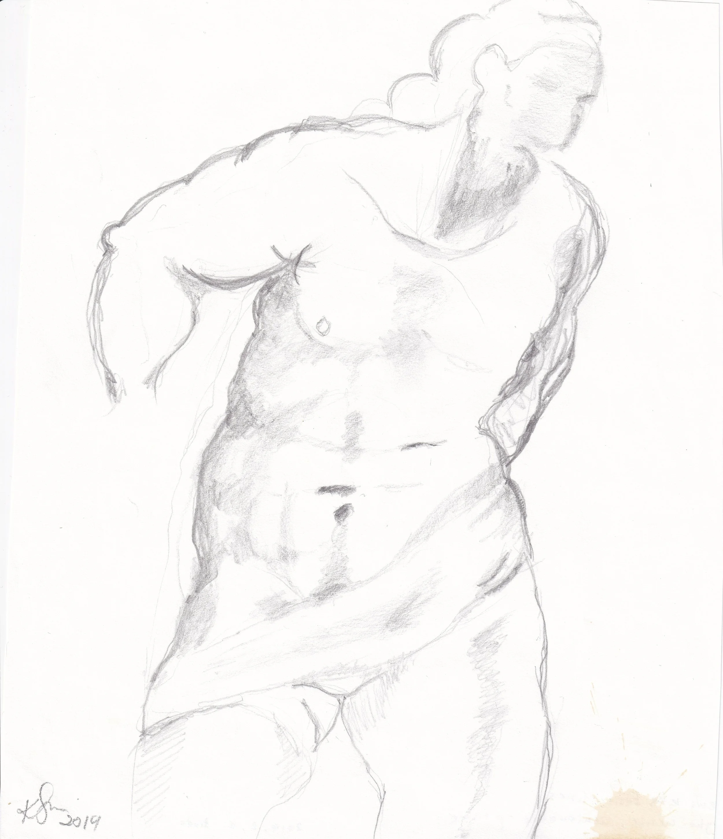 Torso, Study after Michelangelo / Pencil on paper, 2019