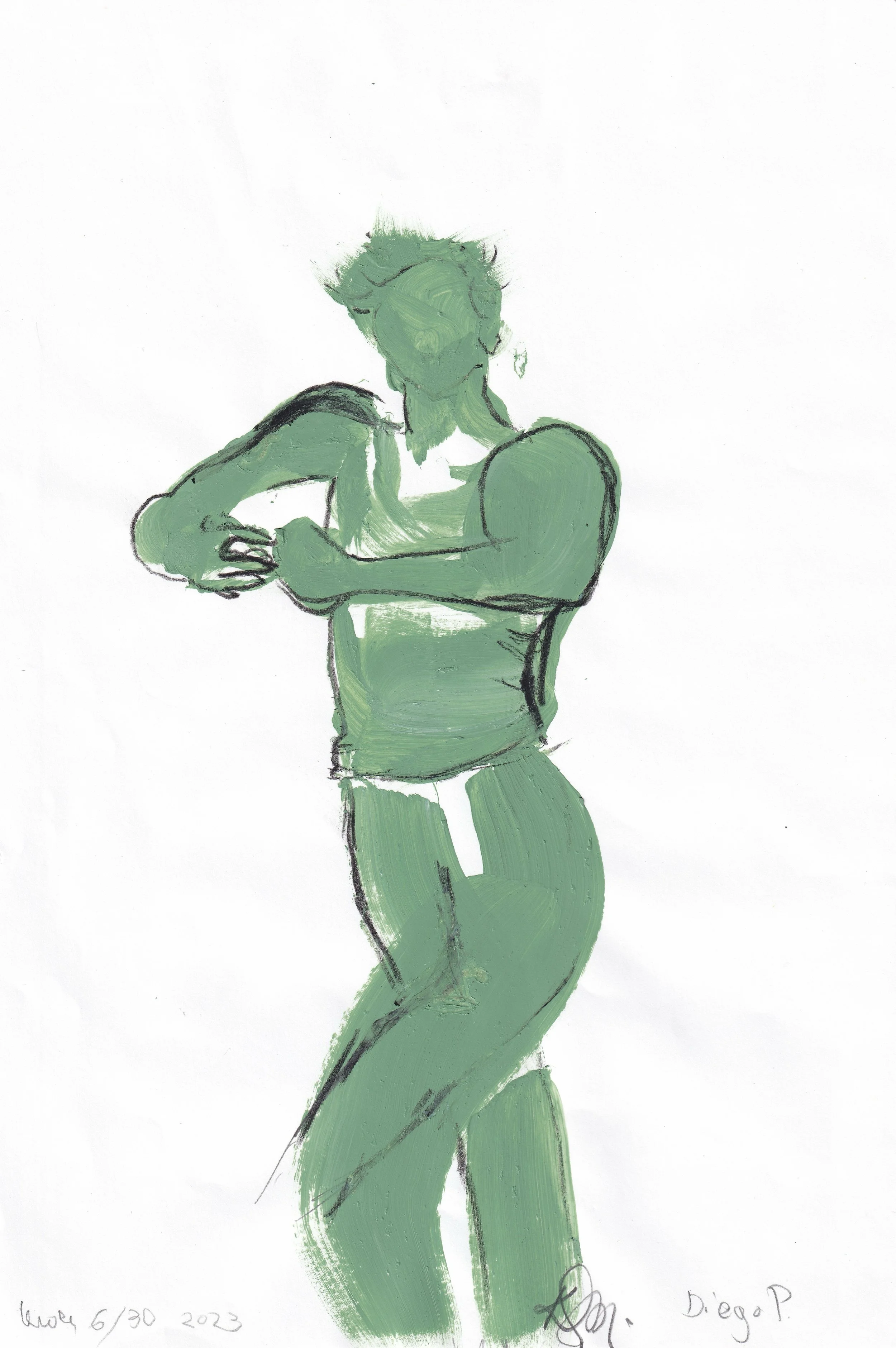 Dance Study #4 / Acrylic on paper, non-dominant hand, 2025