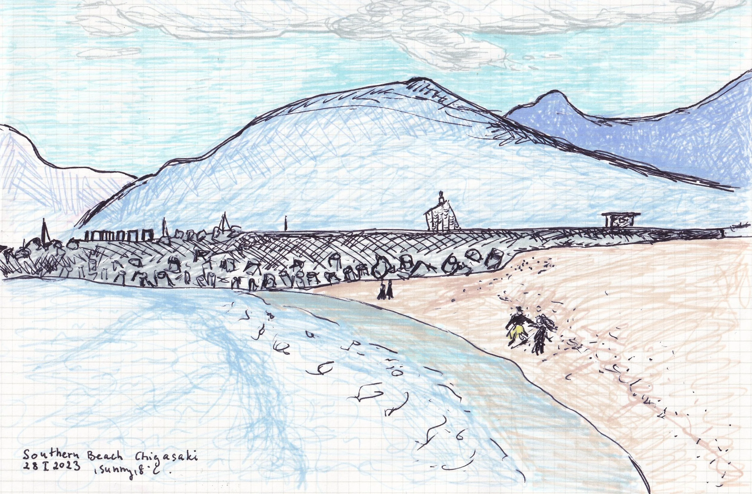 Southern Beach, Chigasaki / Markers on paper, 2023