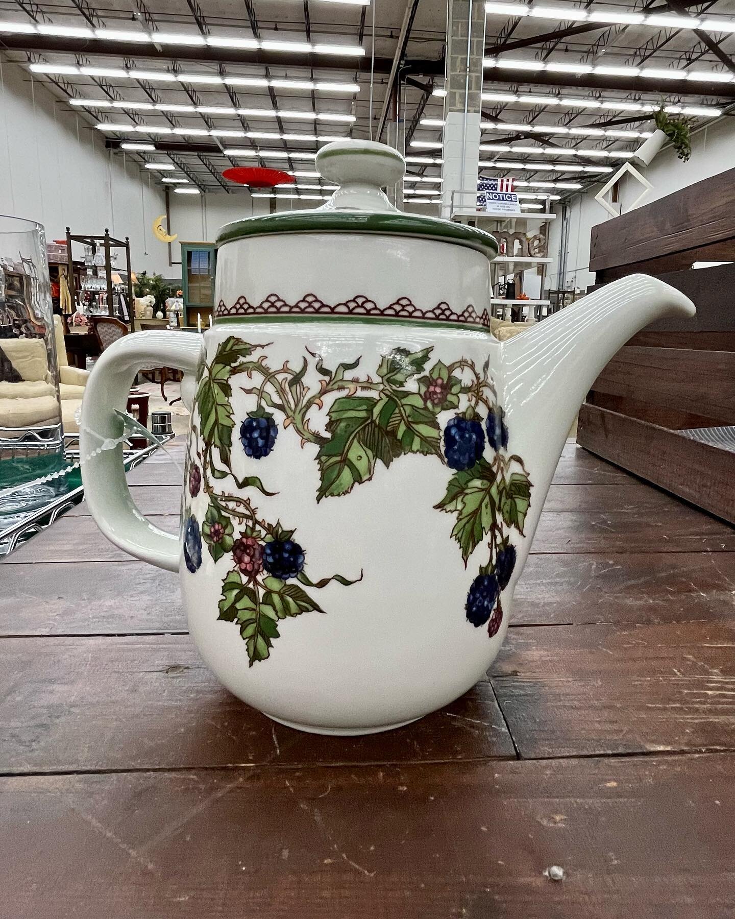 Just arrived &gt; 8&rdquo;H ceramic coffee pot with lid by Goebel Brombeere, $42 on consignment at #evolutionhomeva