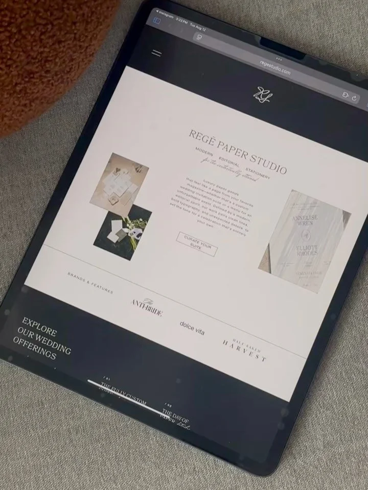 A website that attracts the right people: cool girl brides 🤍

Lauren came to me with a brand &amp; wireframes for her website and trusted me with implementation. Lauren runs the coolest paper studio @regepaperstudio &amp; I&rsquo;m so glad her websi