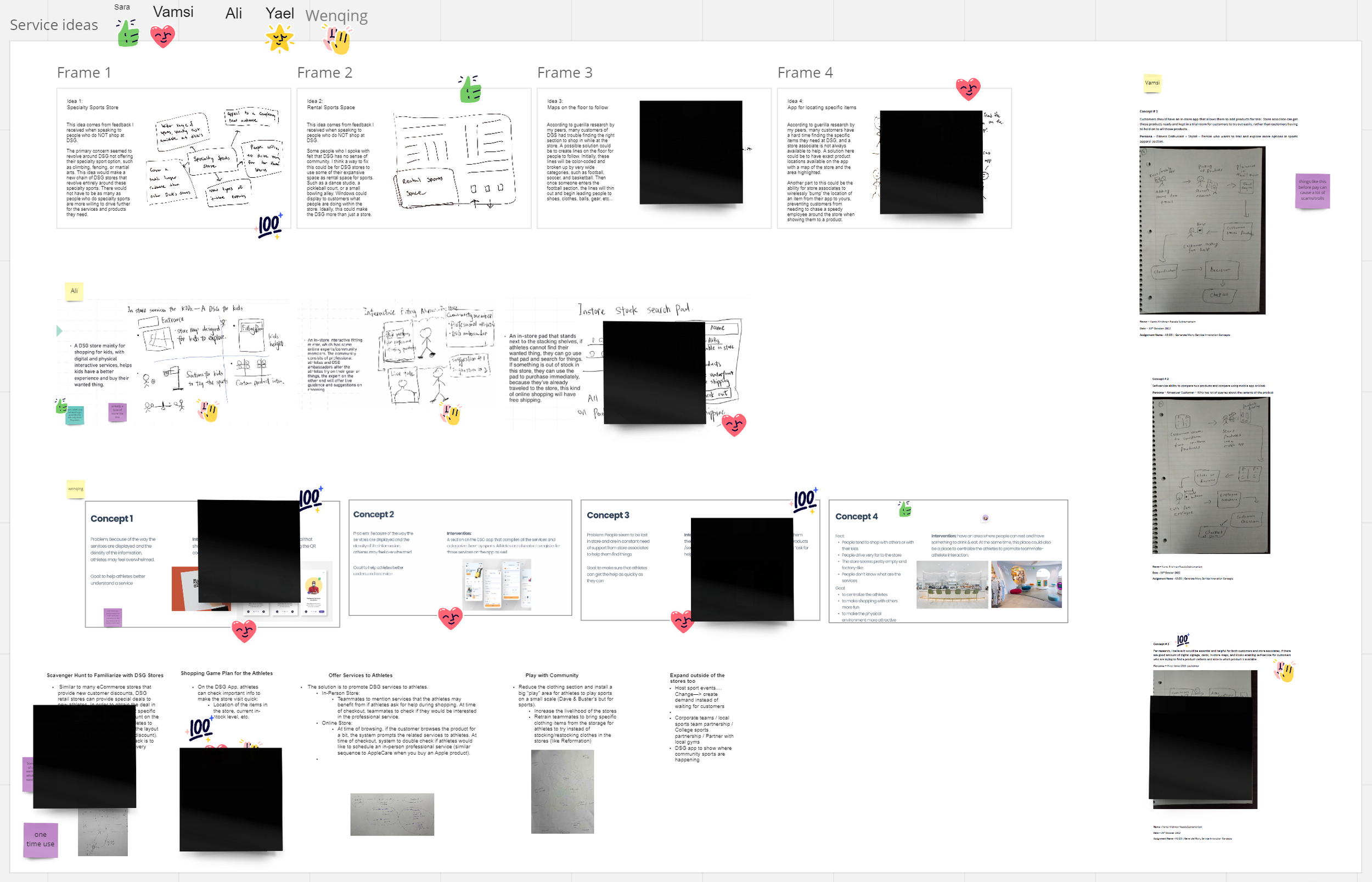 Then, through parallel prototyping, we made some sketches of different ideas and then presented them all to each other. We discussed and chose to combine three ideas into one, picking the best traits of each to make the best service proposition.