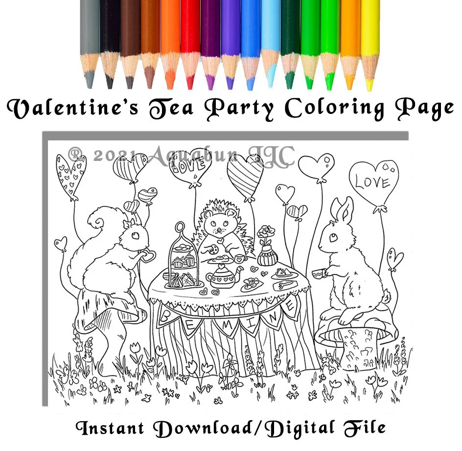 Valentine's Tea Party Coloring Page — Aquabun valentine-s-tea-party-coloring-page-aquabun