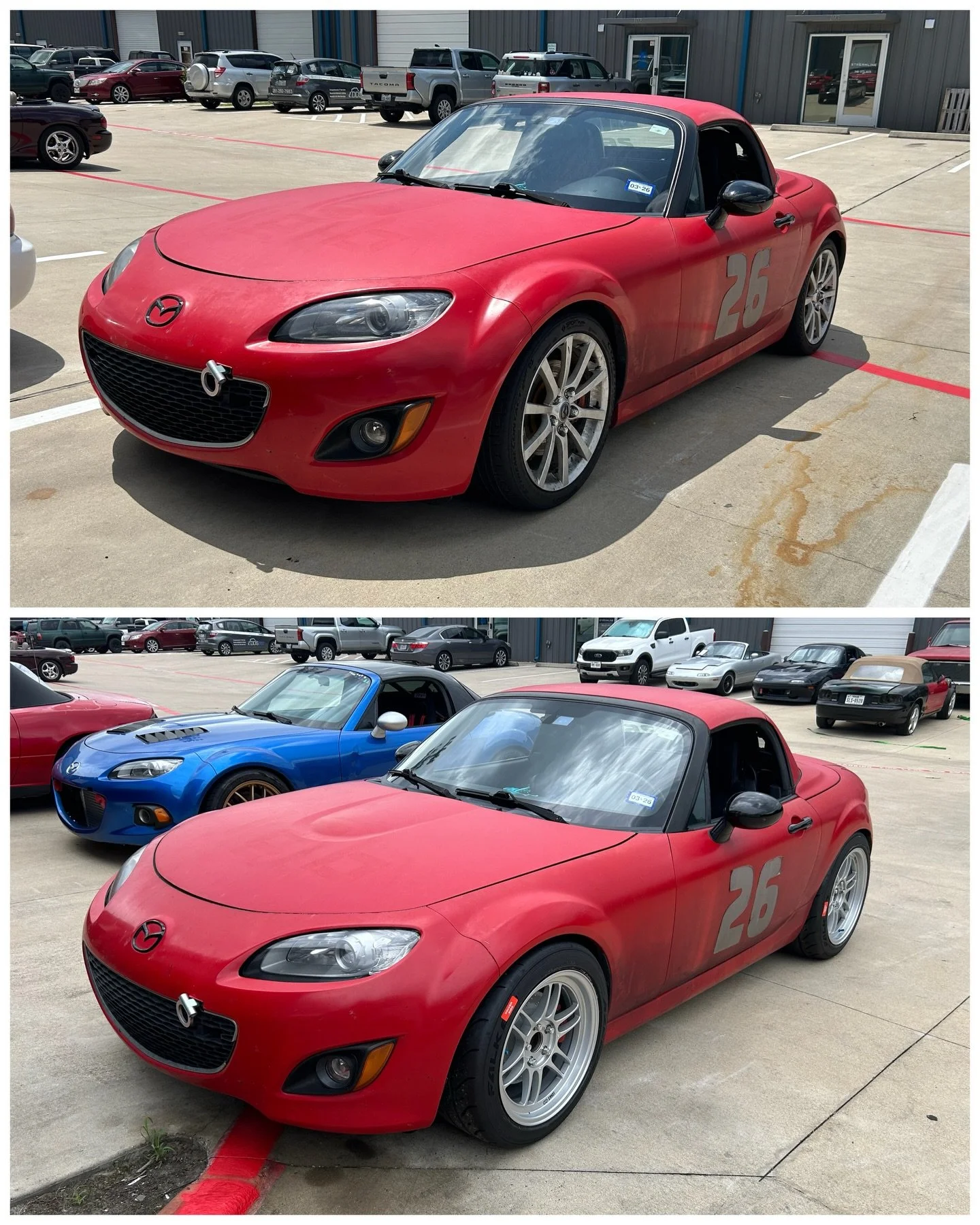 Customer was ready for the next step in performance on their #NCmiata track car. 17x9 RPF1s with 235 Falken RT660+, fender roll, EBC blue pads, and EBC slotted &amp; dimpled rotors. 

#arhindrichsllc #houstonmiataclub #houstonmiatagroup @ebcbrakes @f