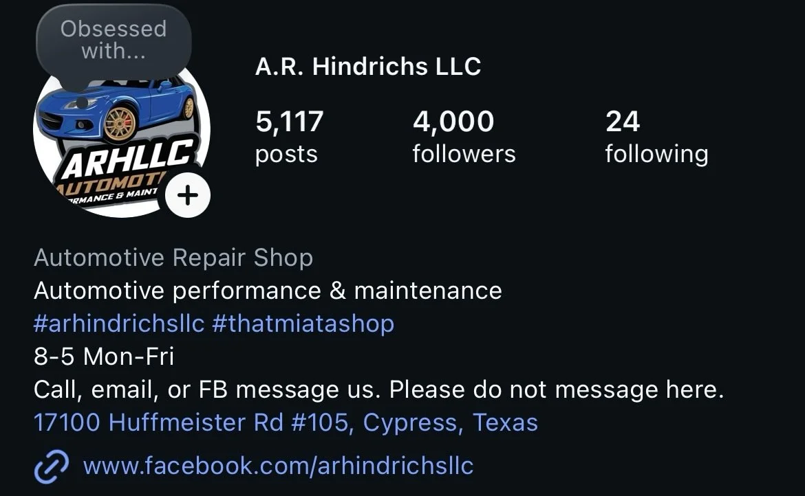 We hit another landmark! 4K followers! Thank you all for the support and continuing the like and share our content. 

#arhindrichsllc #thatmiatashop #4kfollowers