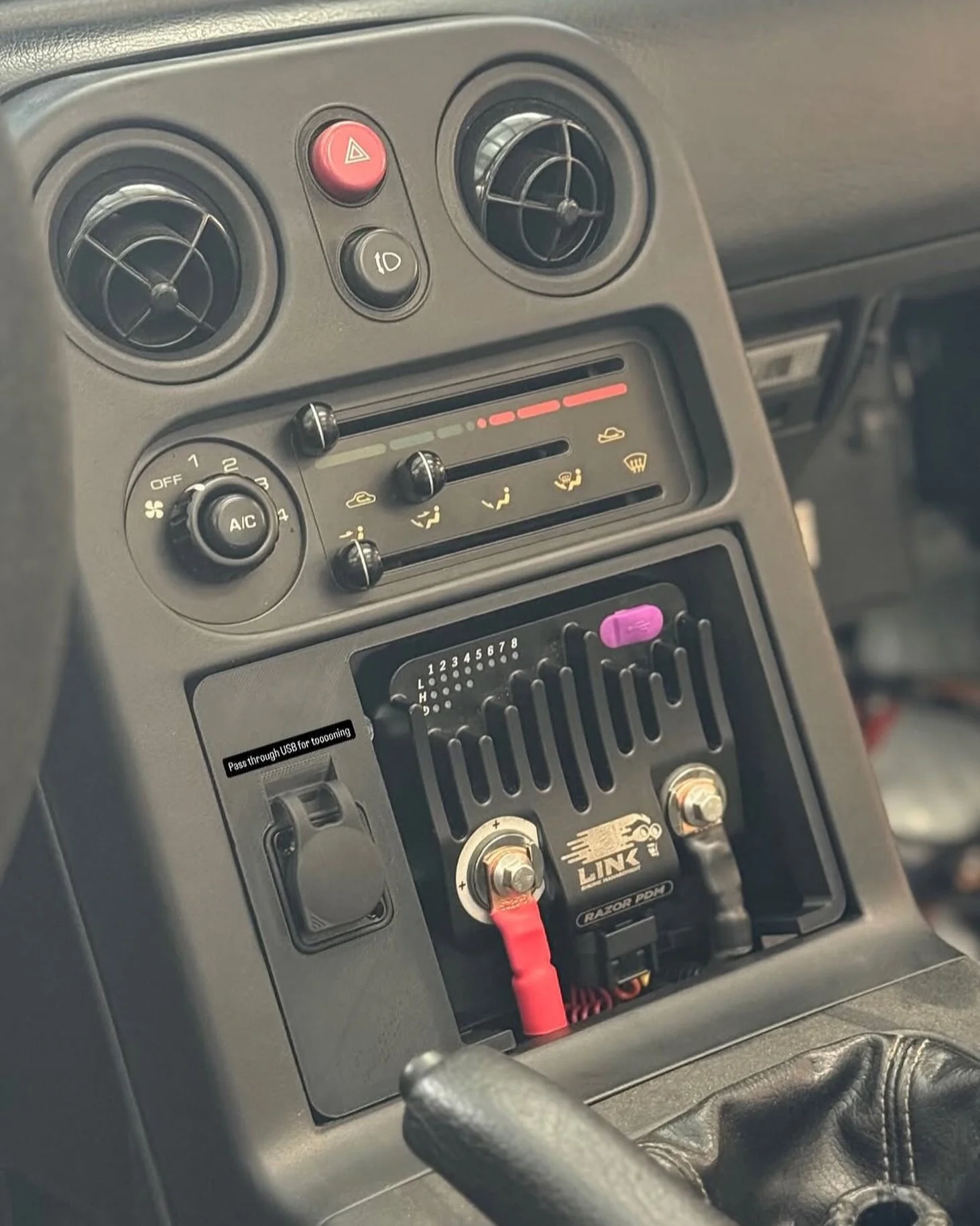 3D designed and printed radio delete with @link.ecu PDM and a USB access for connecting to the Link ECU. #arhindrichsllc #houstonmiataclub #thatmiatashop @fat_thor_and_his_hammer #namiata