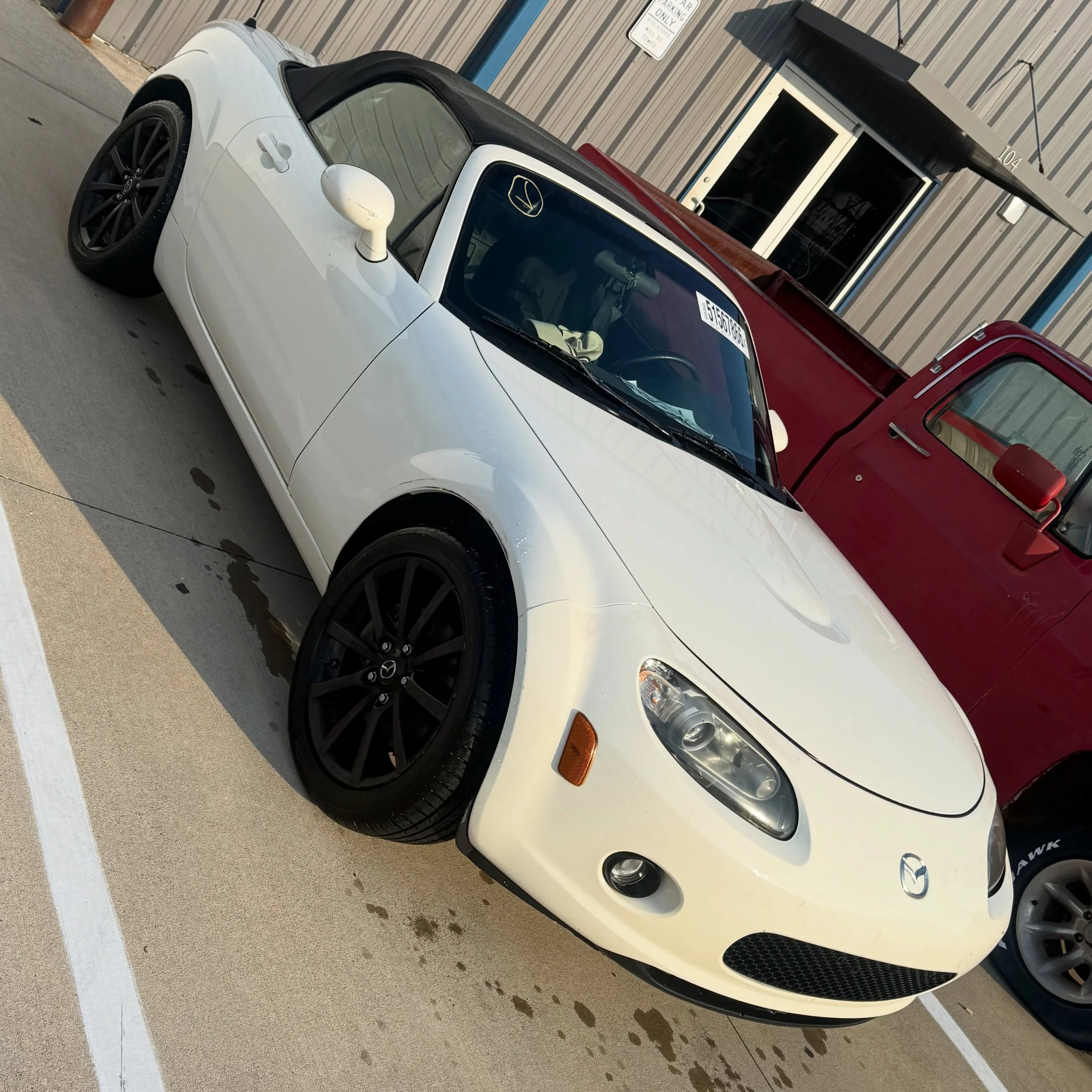 Just finished replacing the engine in this #NCmiata (formerly the one missing a piston), new clutch, transmission tunnel heat shielded, tires, and a @goodwinracing front sway bar. As a courtesy we have it a quick wash since it was so dirty. 

#arhind