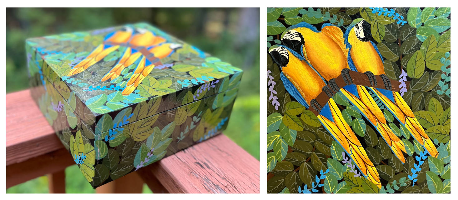 Yellow Parrot Trio Painted Box | 10” x 10” x 4.5”.png