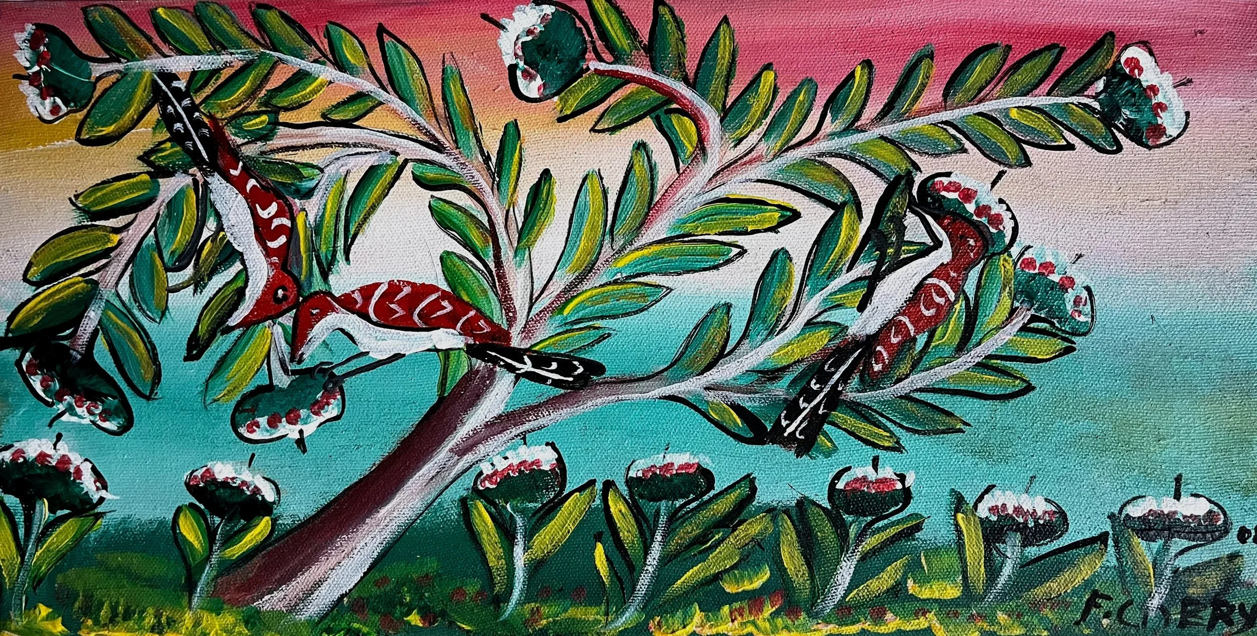 Les Trois Oiseaux Rouges (framed) | Chery, Fritzner | 8 x 16.jpg