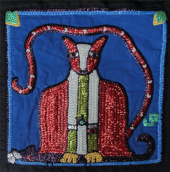 Sequined flag | Marabou Cat | Reynold Clerisier | 14 x 14 | Vodou Flag (T4).jpg