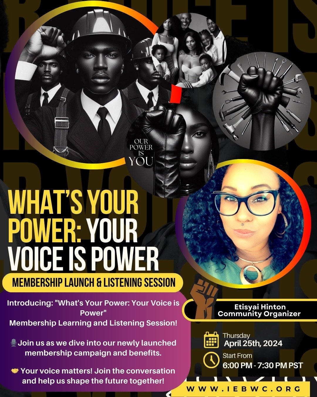 🌟 Join Us Tonight for a Special Listening Session! 🌟

Calling all advocates for change and empowerment! Tonight, from 6:00 PM to 7:30 PM (PST), we're hosting a dynamic listening session you won't want to miss.

🎙️ Theme: &quot;What's Your Power: Y