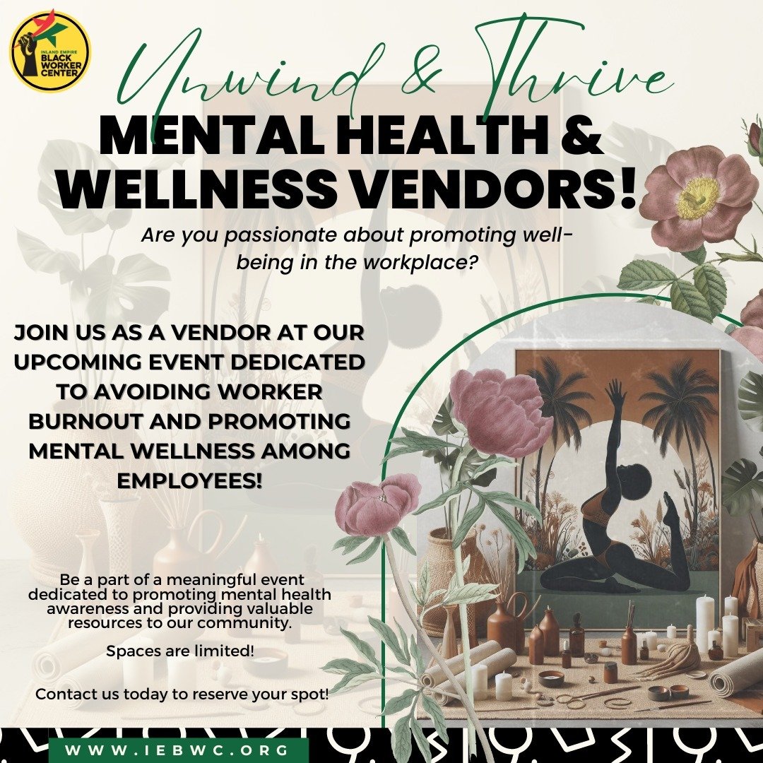 🌟 Calling All Vendors! 🌟

Are you passionate about workplace wellness and mental health? 

We're on the hunt for vendors to join us at our upcoming event focused on avoiding worker burnout and promoting mental wellness in the workplace! 🧘&zwj;♂️✨
