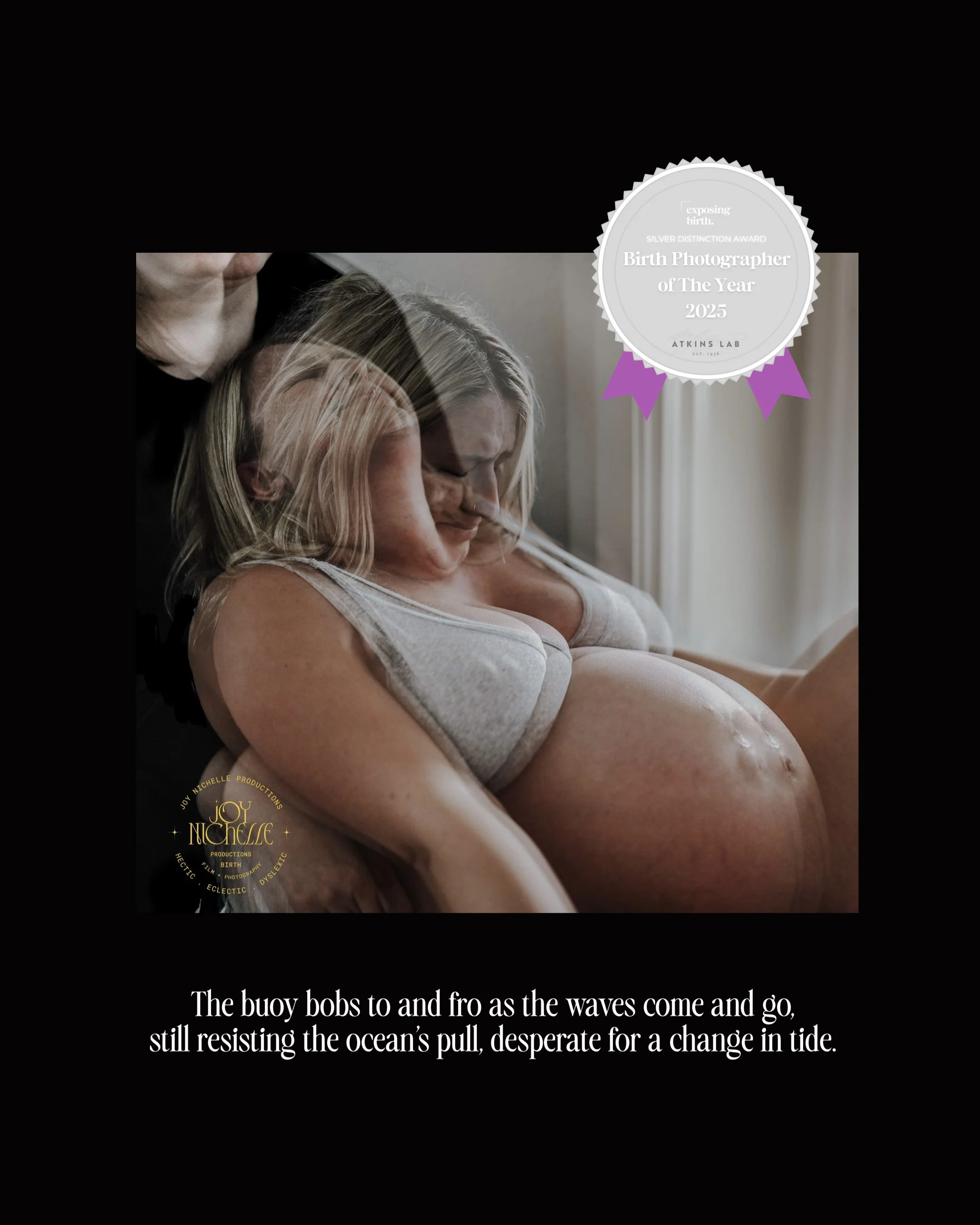 A pregnant woman sitting by a window while a person, possibly her partner, stands behind her with their head resting on her shoulder. The woman appears to be experiencing a moment of reflection or emotion.